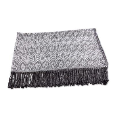 Gunmetal Diamonds,'Alpaca Acrylic Blend Throw Blanket in Gunmetal and Eggshell'