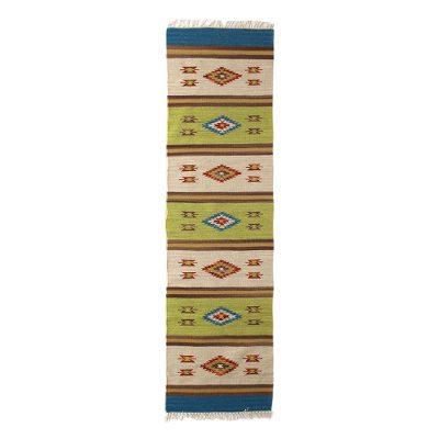 Wool runner, 'Diamond Oasis' (2.5x7.5)