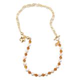 '18k Gold-Plated Beaded Necklace with Carnelian and Pearls'