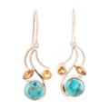 Triple Fascination,'Citrine and Composite Turquoise Earrings'