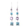 Tantalizing Tiers,'Amethyst Composite Turquoise Sterling Silver Dangle Earrings'