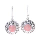 Pink Renewal,'Handcrafted Sterling Silver Pink Opal Round Dangle Earrings'