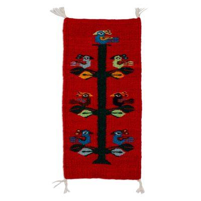 Birds of Teotitlan in Red,'Small Wool Table Runner in Red with Birds'
