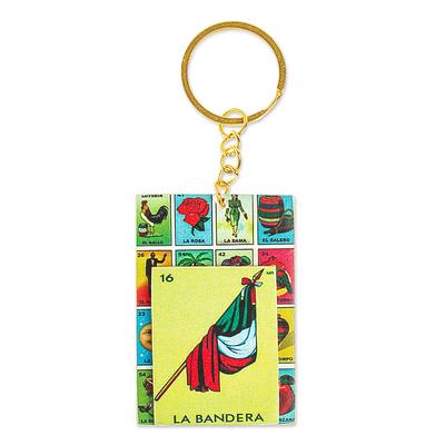 Mexican Flag,'Decoupage Wooden Keychain With Mexic...
