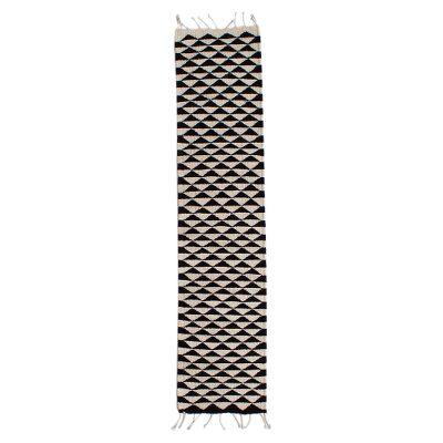 Mountains of Teotitlán,'Black and Ecru Triangle Motif Table Runner (39 Inch)'