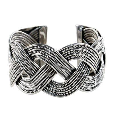 Sterling silver cuff bracelet, 'Lanna Magnificence'