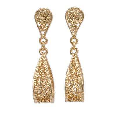 Glistening Utopia,'Gold Plated Sterling Silver Filigree Earrings from Peru'