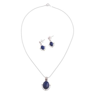 Mystique,'Handcrafted Lapis Lazuli Pendant and Earrings Jewelry Set'