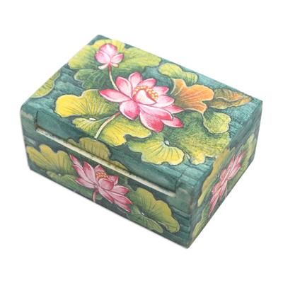 Lily Pond,'Handcrafted Mini Jewelry Box with Floral Motif'