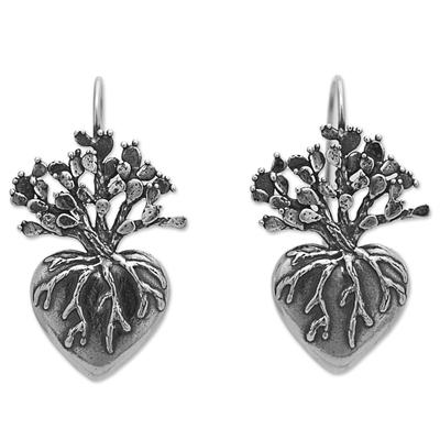 Root of Life,'Hand Made Sterling Silver Drop Earrings Heart from Mexico'