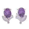 'Tulip-Shaped Faceted Amethyst Sterling Silver Stud Earrings'