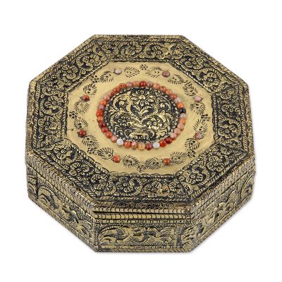 'Golden Treasures' - Hand Crafted Repousse Brass Jewelry Box