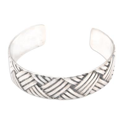 Bamboo Weave,'Sterling silver cuff bracelet'