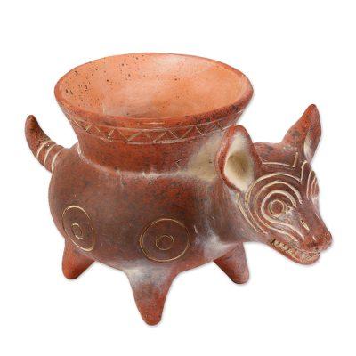 Colima Hound,'Hand Crafted Reddish Colima Dog Ceramic Pot from Mexico'