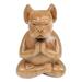 'Hand-Carved Brown Suar Wood French Bulldog Sculpture'