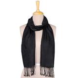 Onyx Magic,'Solid Black Silk Scarft with Dangling Fringes Made in India'