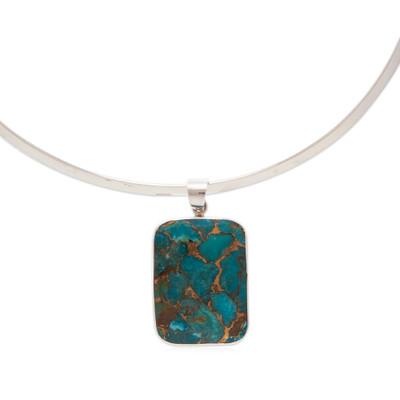 Serene Caribbean,'Silver Choker Collar Necklace with Composite Turquoise'