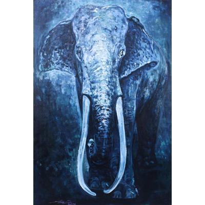 The Great Elephant,'Original Oil On Canvas of Elephant in Blue Shades'