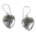 Blue topaz and sterling silver heart earrings, 'Love's Story'