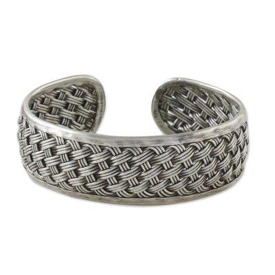Tight Weave,'Handcrafted Sterling Silver Cuff Bracelet from Thailand'