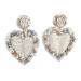 Romantic Heart in White,'White Beaded Heart Dangle Earrings'