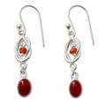 Red onyx dangle earrings, 'Festive Knot'