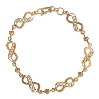 Beaded Infinity,'21K Gold Plated Silver Chain Bracelet with Infinity Symbols'