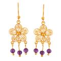 'Gold-Plated Filigree Dangle Earrings with Amethyst Beads'