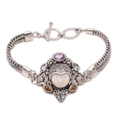 'Multi-Gemstone and Bone Pendant Bracelet from Bali'