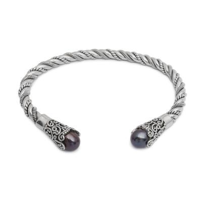 Jepun Seeds in Brown,'Brown Cultured Pearl Cuff Bracelet from Bali'