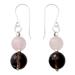 Earthy Love,'Rose Quartz and Smoky Quartz Dangle Earrings from India'