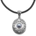 Dark Sanur Shield,'Cultured Mabe Pearl and Sterling Silver Necklace from Bali'