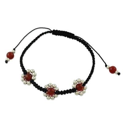Carnelian shamballa bracelet, 'Jaipuri Blossom'