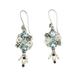 Cultured pearl and blue topaz dangle earrings, 'Sky Sonnet'