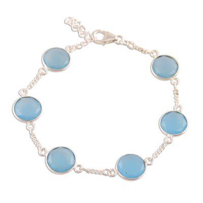Shimmering Blue,'21-Carat Blue Chalcedony Station Bracelet from India'