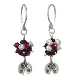 Karen Roses,'Karen Hill Tribe Floral Silver Pearls and Garnet Earrings'