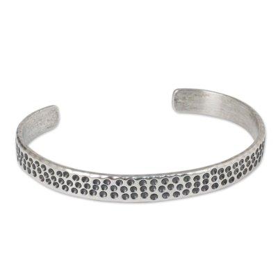Sterling silver cuff bracelet, 'Nature's Way'