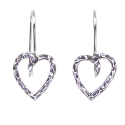 Love of My Soul,'925 Sterling Silver Hammered Heart Drop Earrings from Mexico'