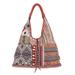 Warm Geometry,'Leather Accented Cotton Blend Hobo Handbag'