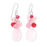 Rose quartz cluster earrings, 'Pink Rose'