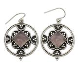 Rose quartz dangle earrings, 'Jaipur Romance'