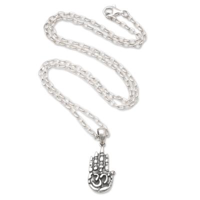 Hand of Om,'Sterling Silver Hamsa Hand Pendant Necklace'