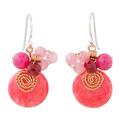 Moonlight Garden in Cerise,'Cerise Quartz and Glass Bead Dangle Earrings with Copper'