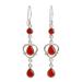 Radiant Rain,'Red Onyx and Sterling Silver Elongated Dangle Earrings'