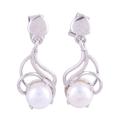 Graceful Purity,'Rhodium Plated Cultured Pearl Dangle Earrings from India'