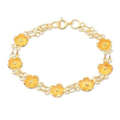 Magnolia Flower,'Gold-Plated Filigree Floral Bracelet'