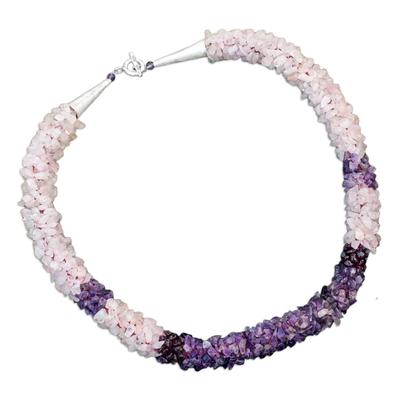 Rose quartz and amethyst beaded necklace, 'Sweet Sensations'