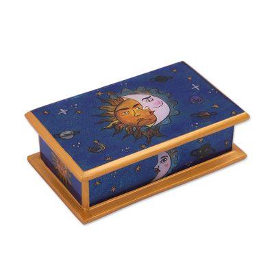 Solar Love,'Sun-Themed Reverse Painted Glass Decorative Box from Peru'