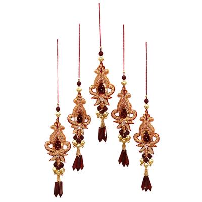 'Golden Paisley' (set of 5) - Beaded Christmas Ornaments from India