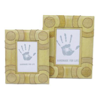 Circle of Memories in Yellow,'4x6 and 3x5 Natural Fiber Indonesian Photo Frames in Yellow'